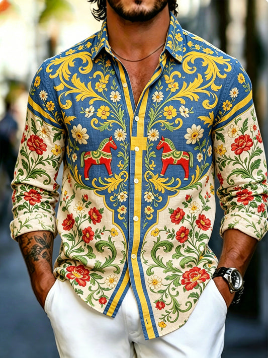 Men's Swedish Midsummer Art Print Long-Sleeve Shirt