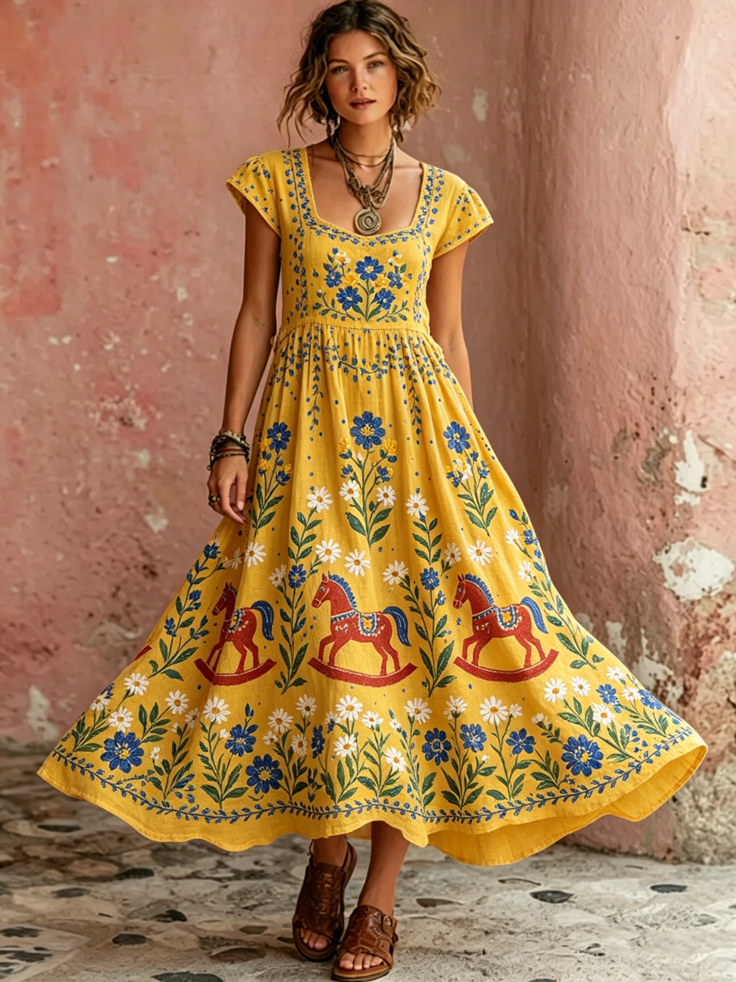 Women's Midsummer Floral Art Print Casual Dress