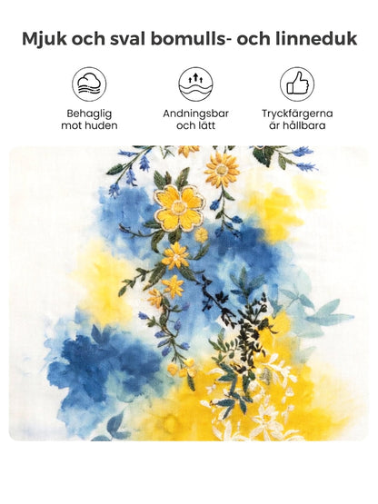 Women’s Swedish Midsummer Floral Print Casual V-neck Linen-Cotton T-shirt