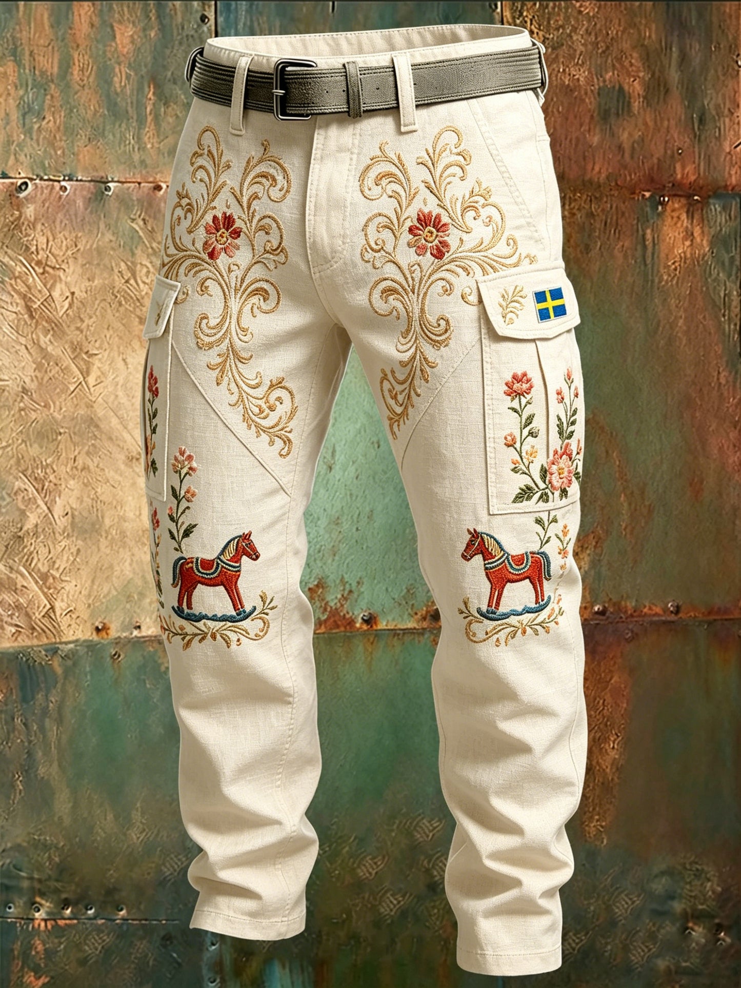Men's Swedish Dala Horse Art Print Trousers