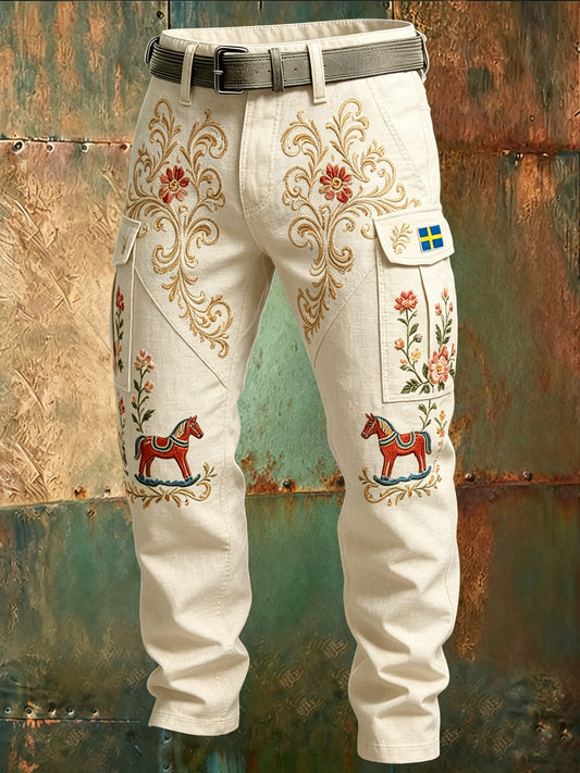 Men's Swedish Dala Horse Art Print Trousers