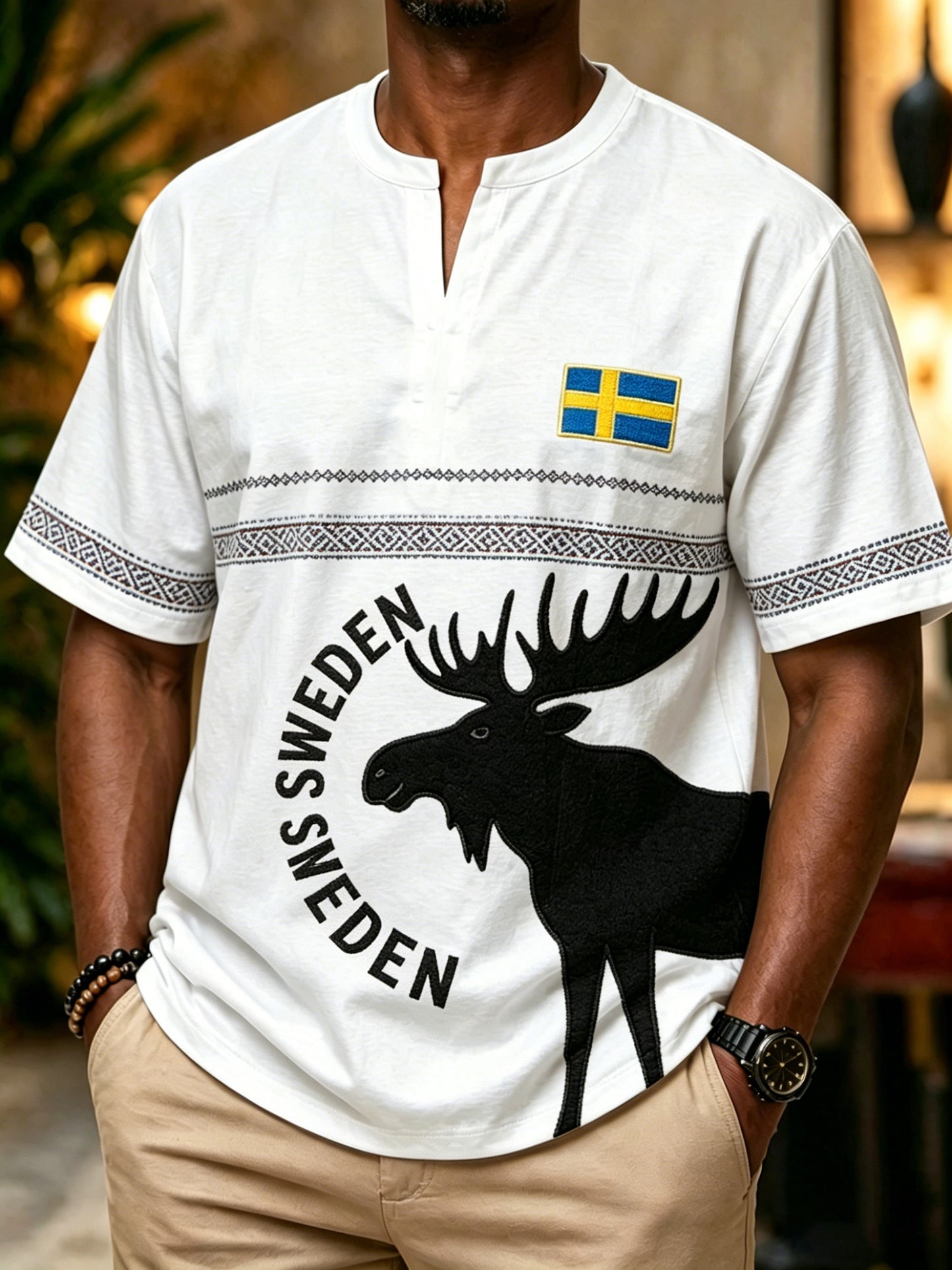 Men's Swedish Midsummer Festival Commemorative Art Print Short-Sleeve T-Shirt