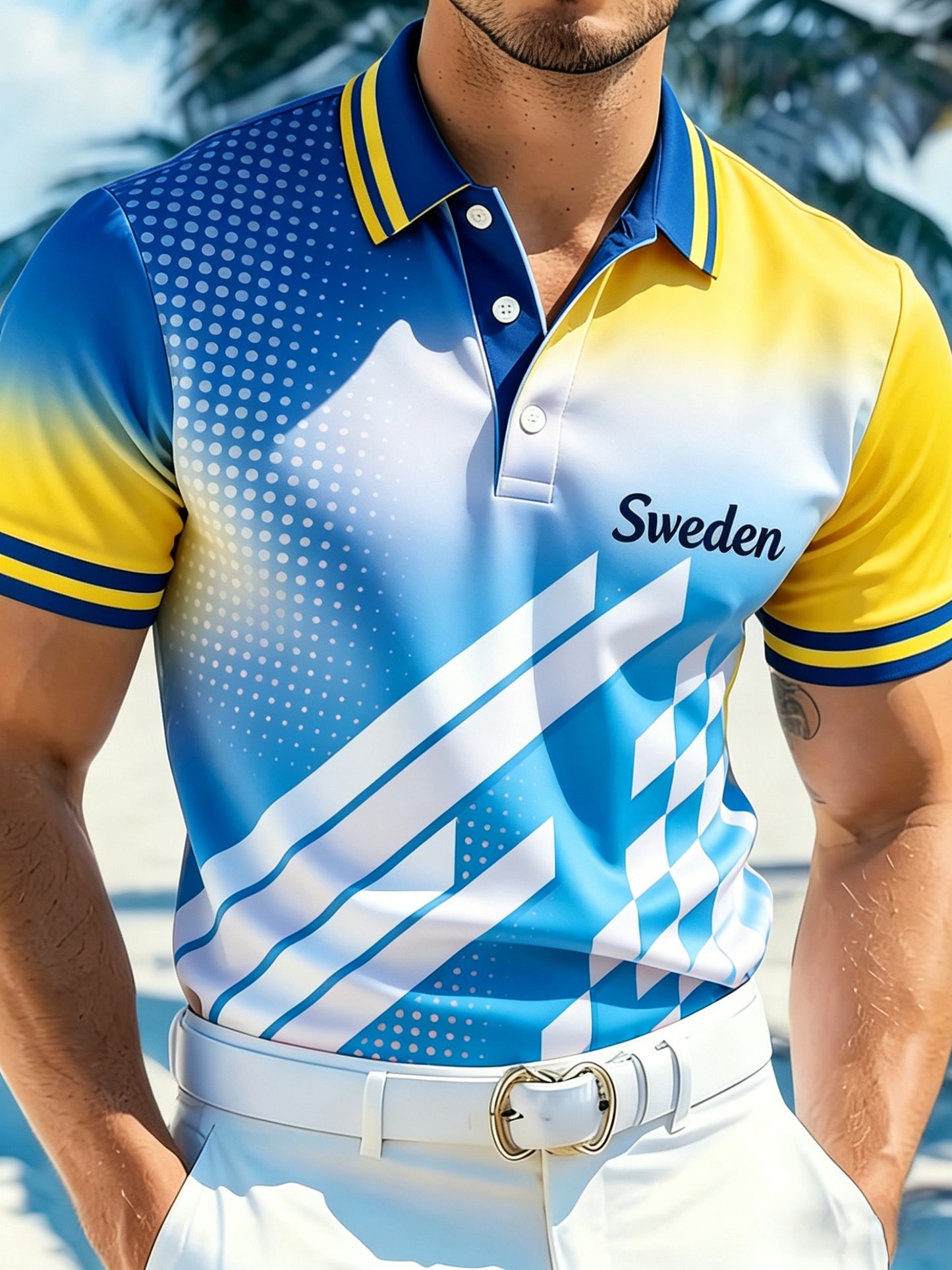 Men's Swedish Midsummer Festival Commemorative Art Print Short-Sleeve Polo