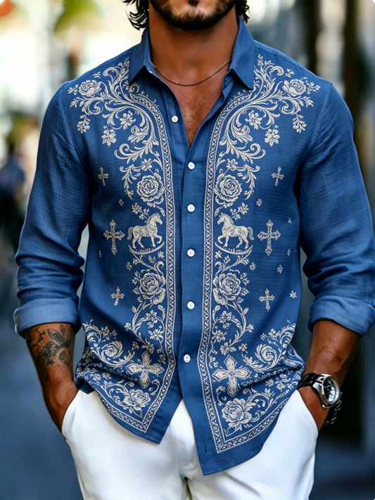 Men's Swedish Midsummer Festival Commemorative Art Print Long-Sleeve Shirt