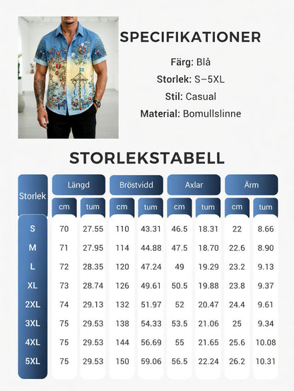 Men's Retro Swedish Midsummer Folk Floral Cotton-Linen Short-Sleeve Shirts