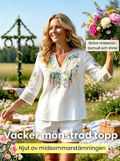 Women’s Midsummer 3D Floral Print White Casual V-neck T-shirt