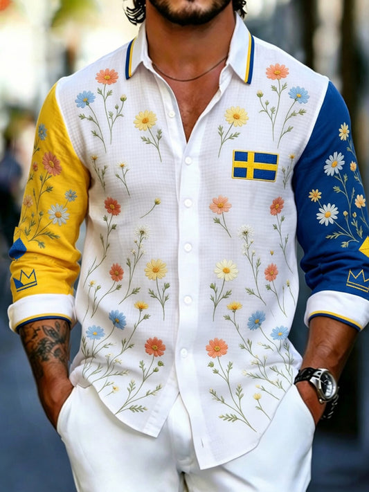 Retro Swedish Midsummer Art Print Casual Shirt