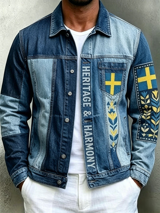 Men's Retro Swedish Midsummer Folk Floral Cotton-Linen Long-Sleeve Jacket