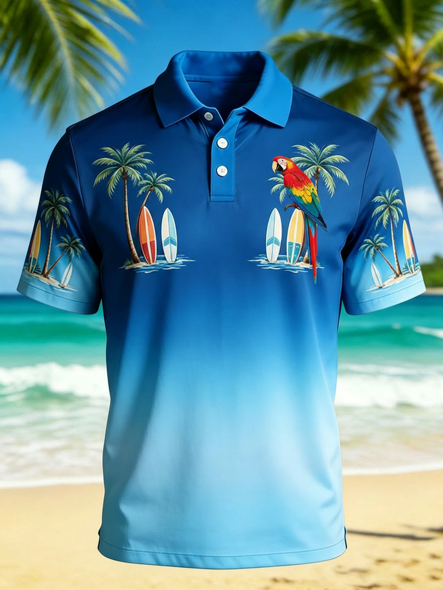 Men's Tropical Botanical Parrot Print Casual Polo