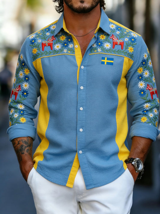 Men's Midsummer Floral Long-Sleeved Shirt