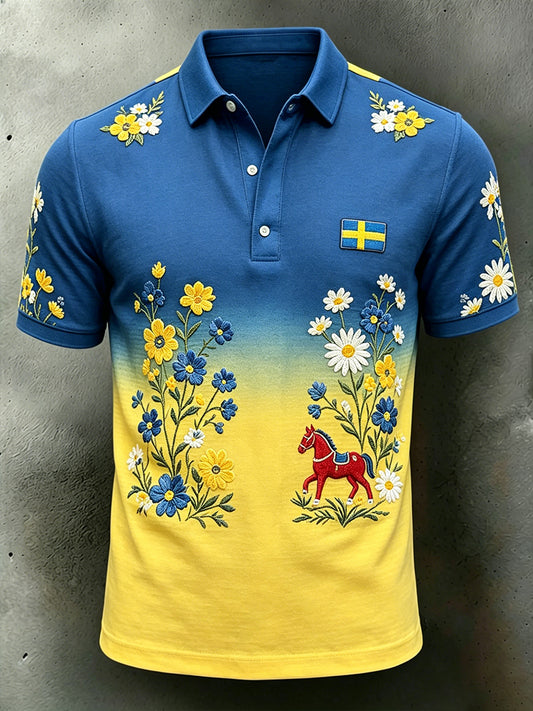Men's Midsummer Floral Gradient Short-Sleeve Polo Shirt