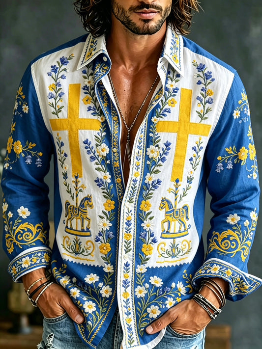 Men's Swedish Midsummer Festival Commemorative Art Print Long-Sleeve Shirt