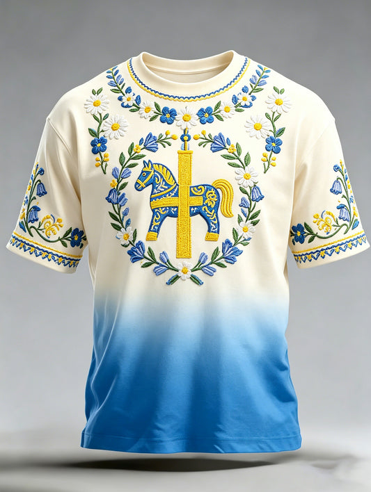 Men's Swedish Midsummer Festival Commemorative Art Print Short-Sleeve T-Shirt
