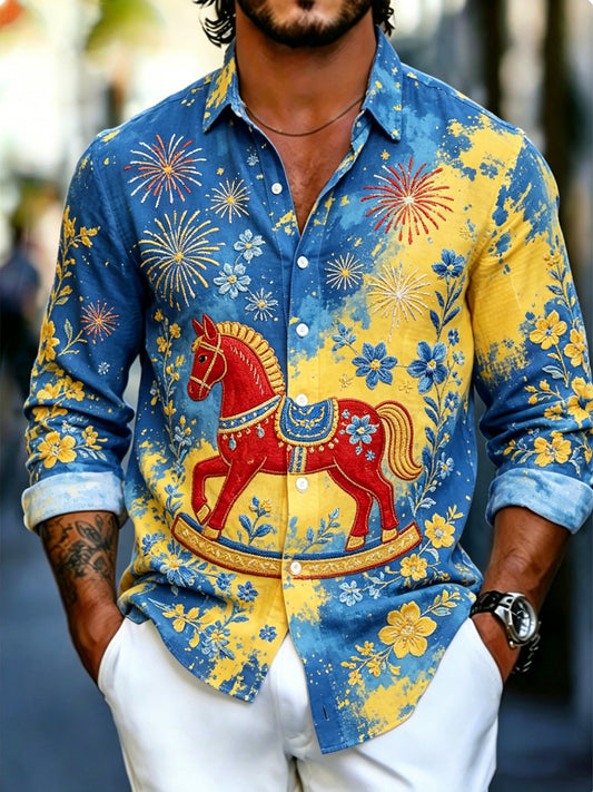 Men's Swedish Midsummer Festival Commemorative Art Print Long-Sleeve Shirt