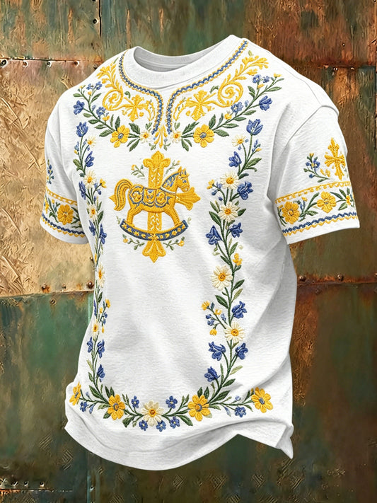 Men's Swedish Midsummer Festival Commemorative Art Print Short-Sleeve T-Shirt