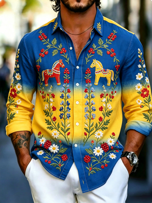 Men's Swedish Midsummer Festival Commemorative Art Print Long-Sleeve Shirt