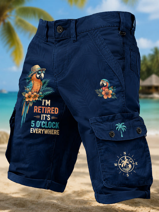 Men's I'm Retired It's 5 O'clock Everywhere Parrot Print Casual Shorts