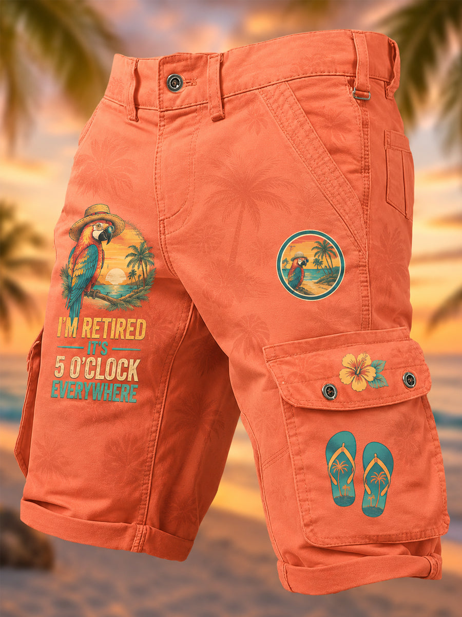Men's I'm Retired It's 5 O'clock Everywhere Parrot Print Casual Shorts