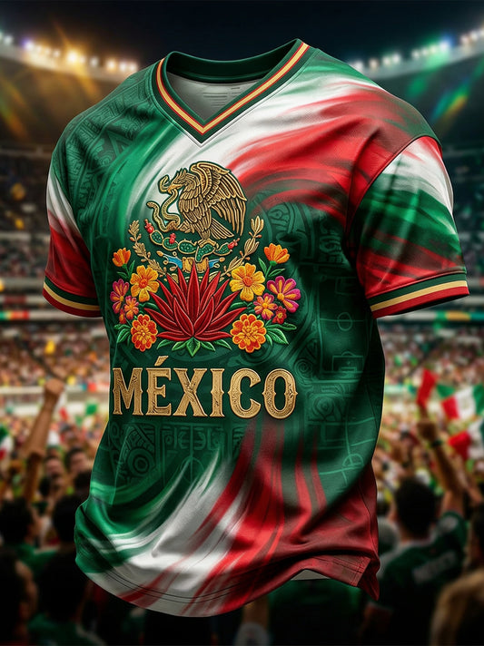 Men's Mexican Football Fan Casual Printed T-shirt
