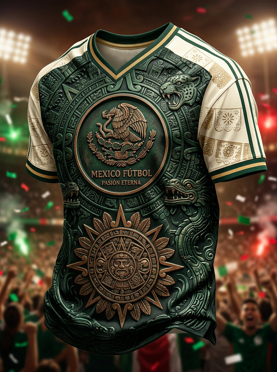Men's Mexican Football Fan Casual Printed T-shirt
