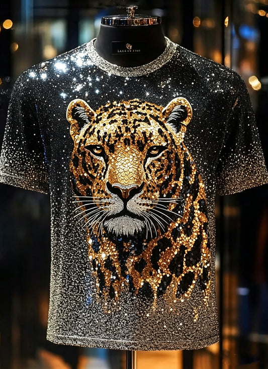 Men's Animal Leopard Printed Vintage Fashion Loose Short Sleeve T-Shirt