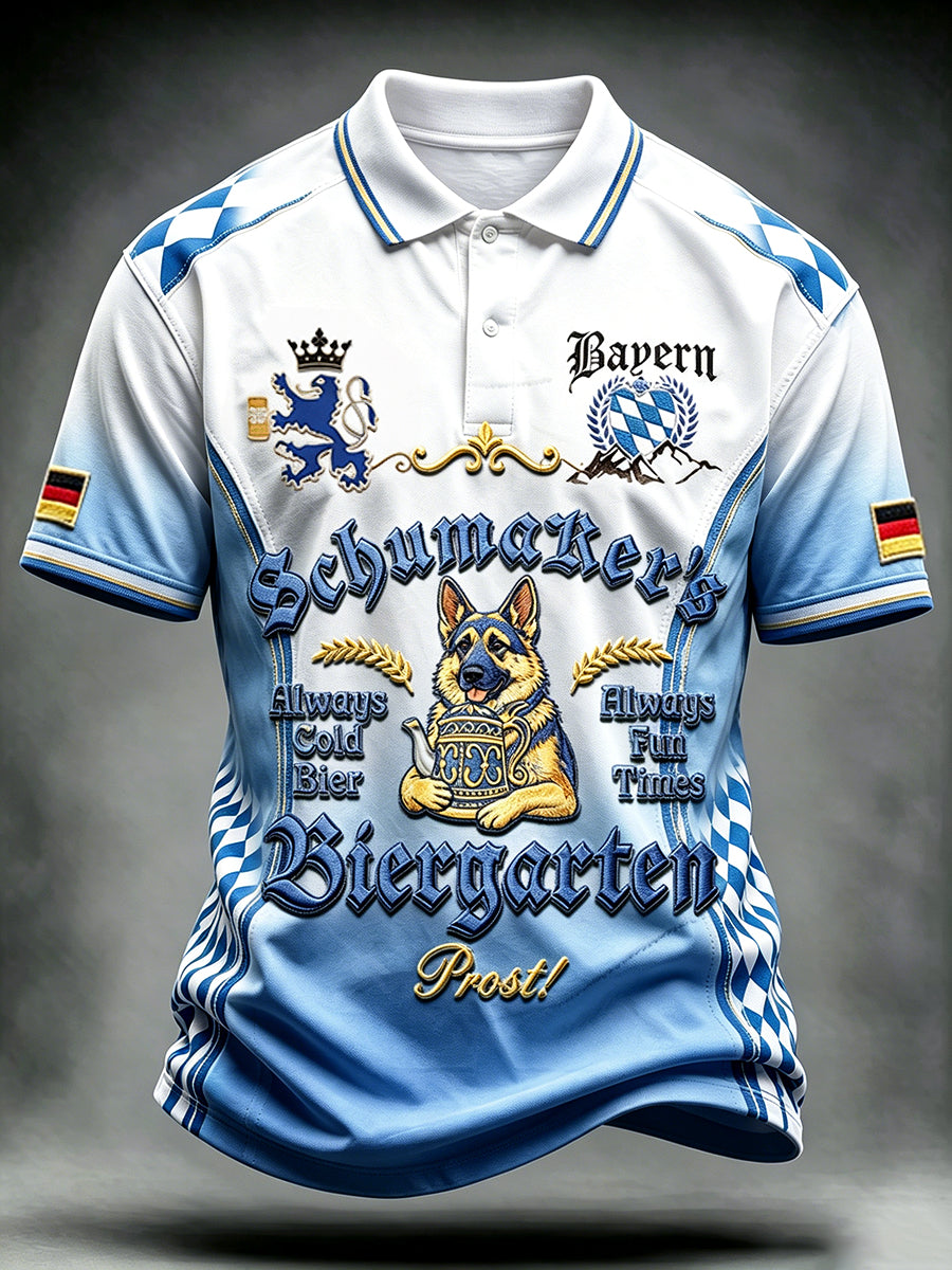 Men’s German Bavarian Dog Gradient Print Casual Polo Shirt