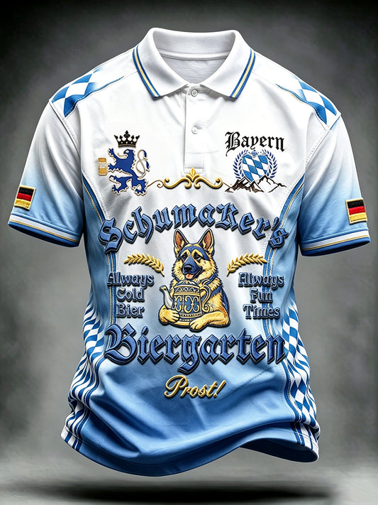 Men’s German Bavarian Dog Gradient Print Casual Polo Shirt
