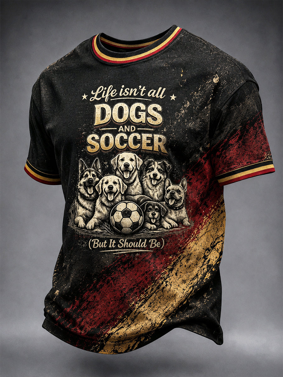 Men’s Black German Dog Football Print Casual T-shirt