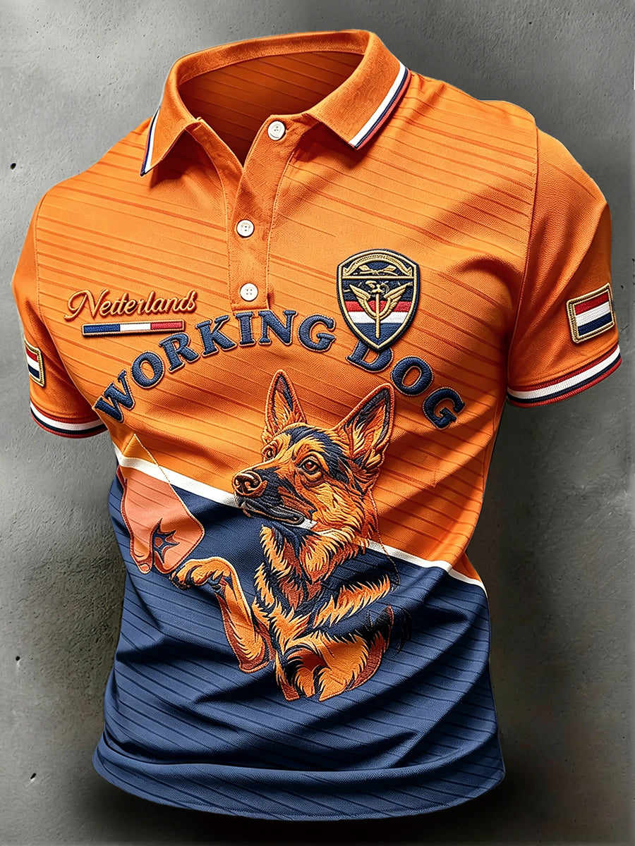Men’s Dutch Retired Working Dog Print Casual Polo Shirt