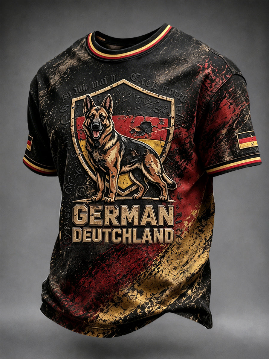 Men’s Black German Shepherd Retro Print Casual T-shirt