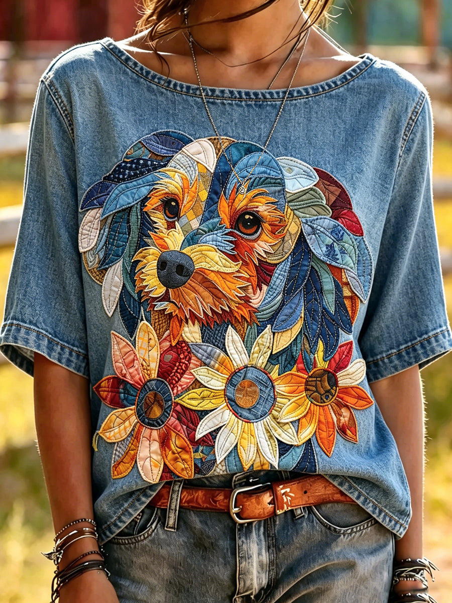 Women's Animals Dog Printed Vintage Fashion Loose Short Sleeve T-Shirt
