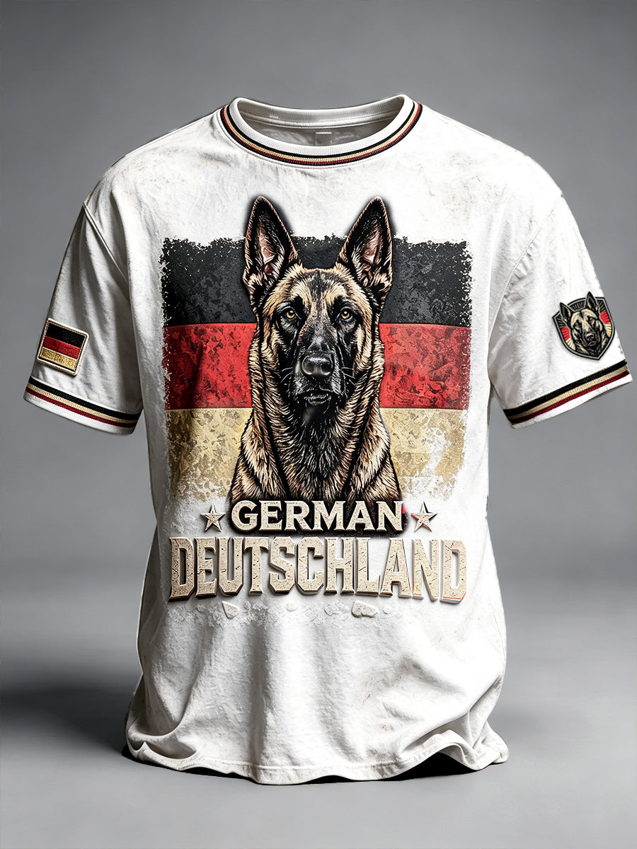 Men’s White German Flag German Shepherd Print Casual T-shirt