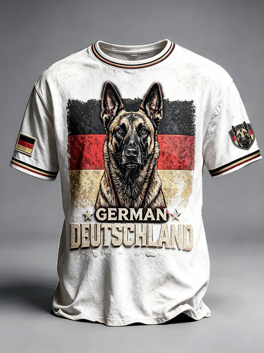 Men’s White German Flag German Shepherd Print Casual T-shirt