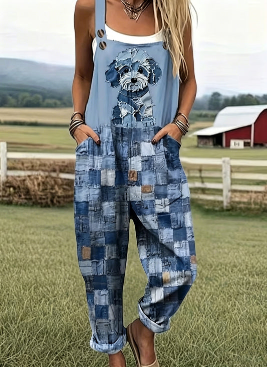 Women's Vintage  Animal Dog Print Casual Strap Pants