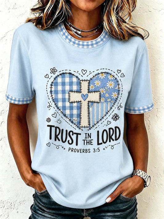 Women's Trust In The Lord Plaid Print Casual Tee