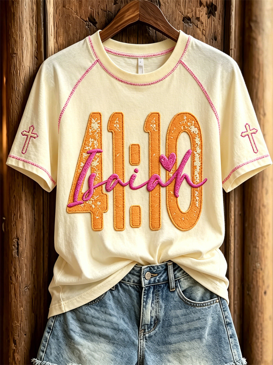 Women's Bible Verse Isaiah 41:10 & Cross Print Christian short sleeve T-shirt
