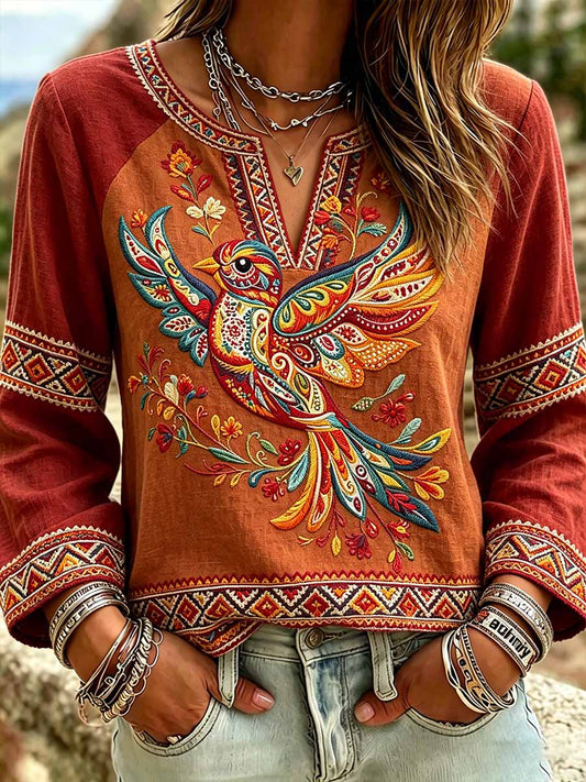 Women's Vintage Tribal Texture Print Casual T-Shirt