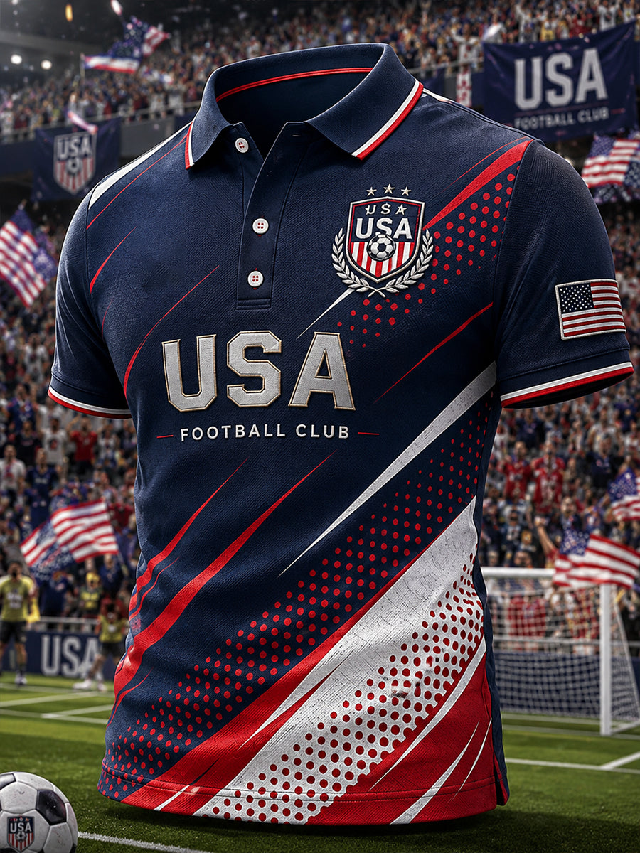 Men's Soccer-Themed Printed Short-Sleeved Polo Shirt