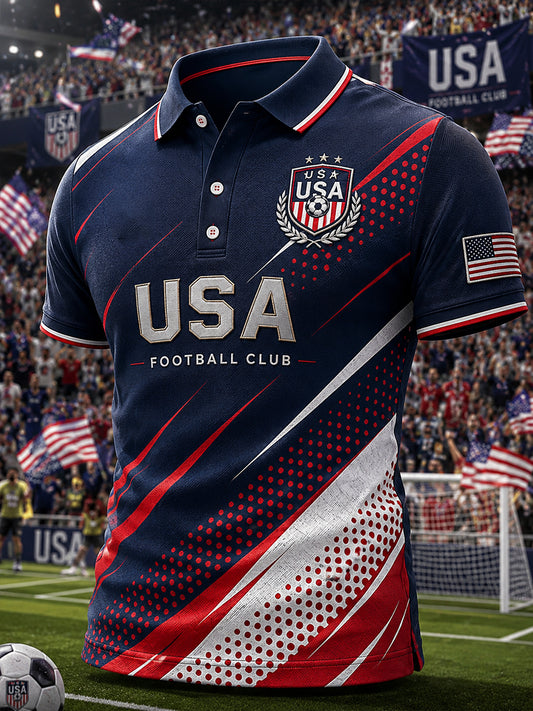 Men's Soccer-Themed Printed Short-Sleeved Polo Shirt