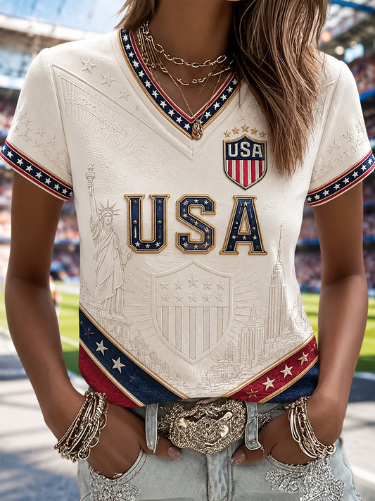 Women's Gift For Soccer Fans Print Casual V-Neck Tee