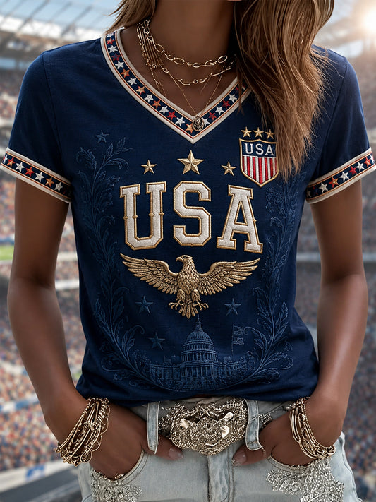 Women's Gift For Soccer Fans Print Casual V-Neck Tee