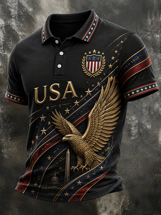 Men's America Print Casual Polo