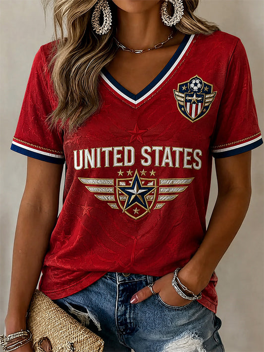 Women's Gift For Soccer Fans Print Casual V-Neck Tee