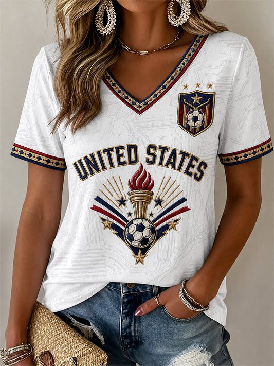 Women's Gift For Soccer Fans Print Casual V-Neck Tee