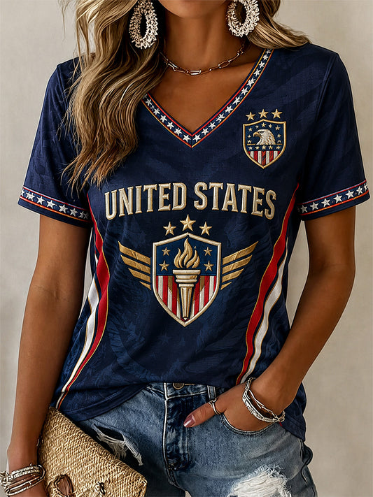 Women's Gift For Soccer Fans Print Casual V-Neck Tee