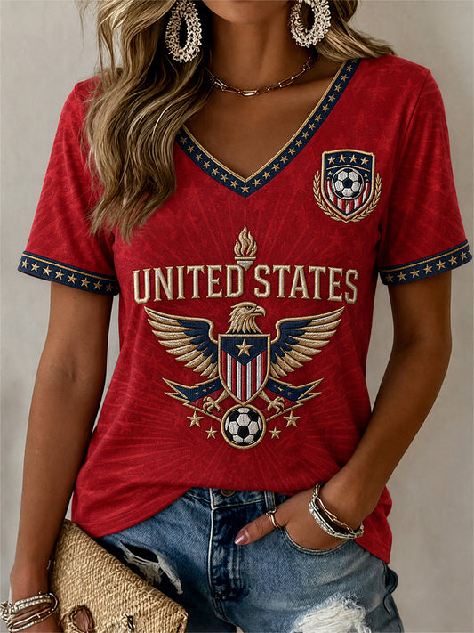 Women's Gift For Soccer Fans Print Casual V-Neck Tee