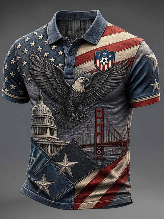 Men's American Football Printed Casual Polo Shirt