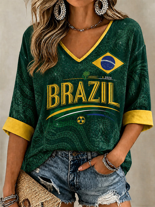 Women's Gift For Football Fans Print Casual V-Neck Tee