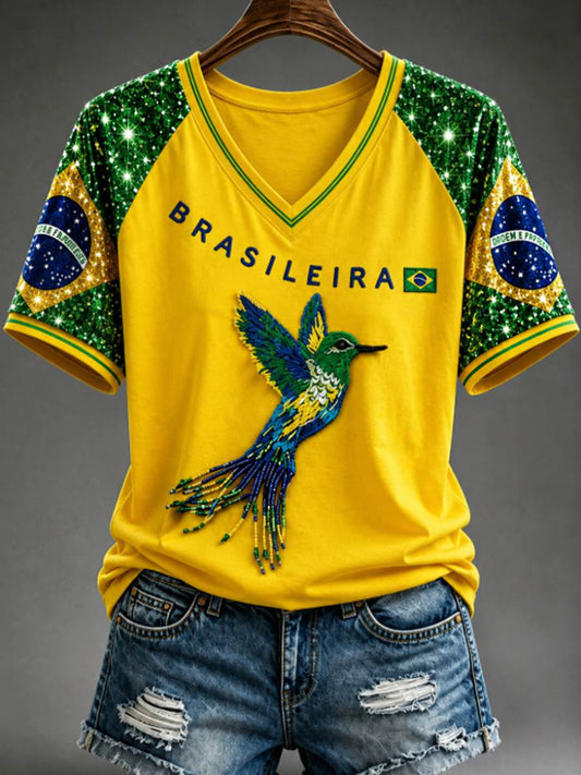 Women's V-neck off-shoulder short-sleeved T-shirt
