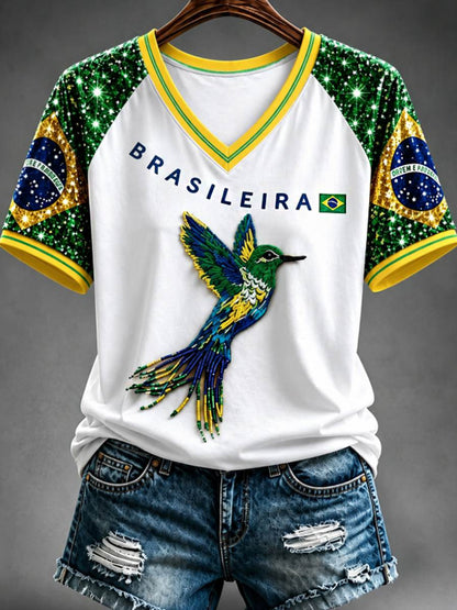 Women's V-neck off-shoulder short-sleeved T-shirt